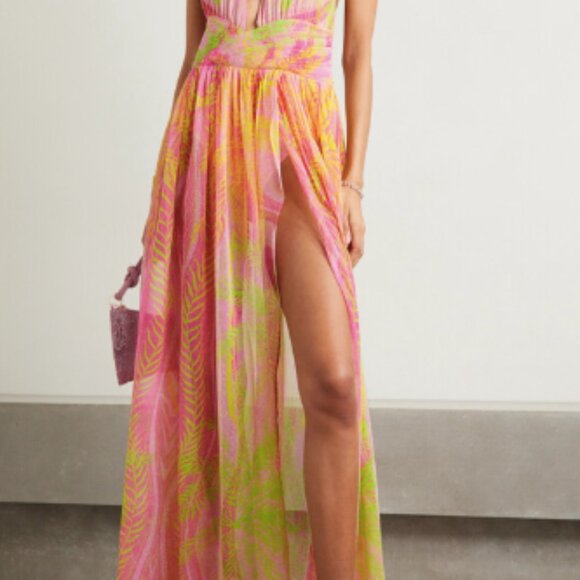 retrofete Zion Gathered Printed Silk-chiffon Halterneck Maxi Dress - Pink - Picture 2 of 6